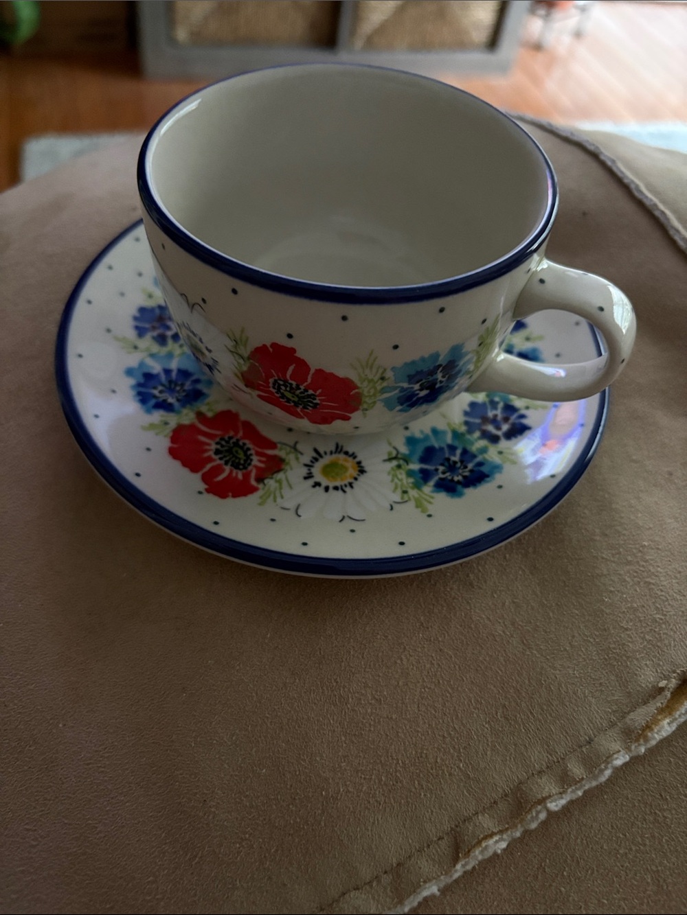 Bolesławiec Pottery Floral  Ceramic Teacup and Saucer Set